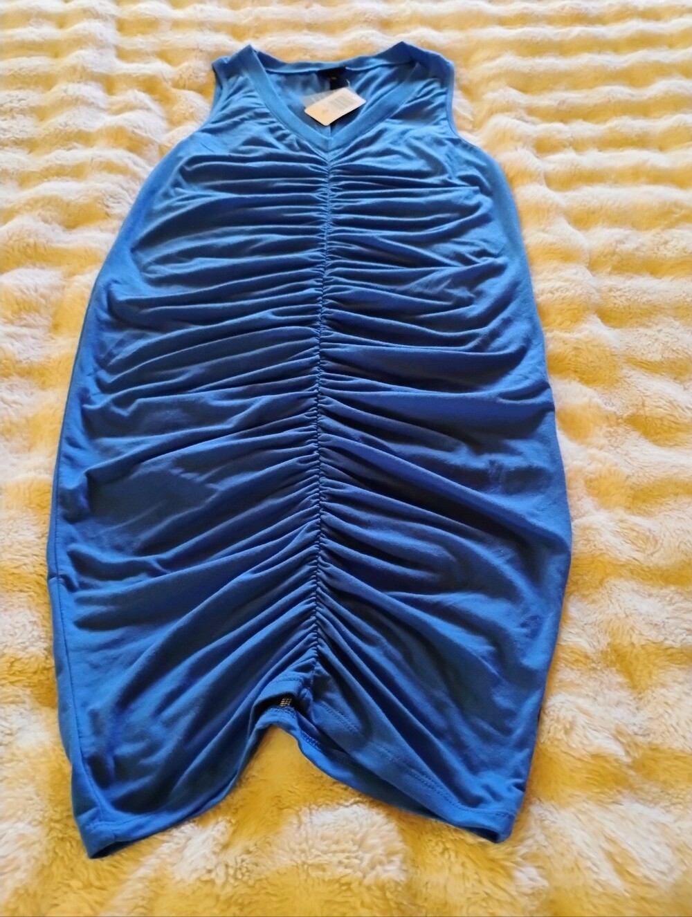 Blue Ruched Sleeveless Dress Dodger Blue